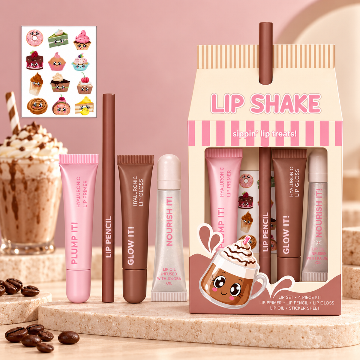 Coffret lèvres Lip Shake – 4 produits &amp; stickers