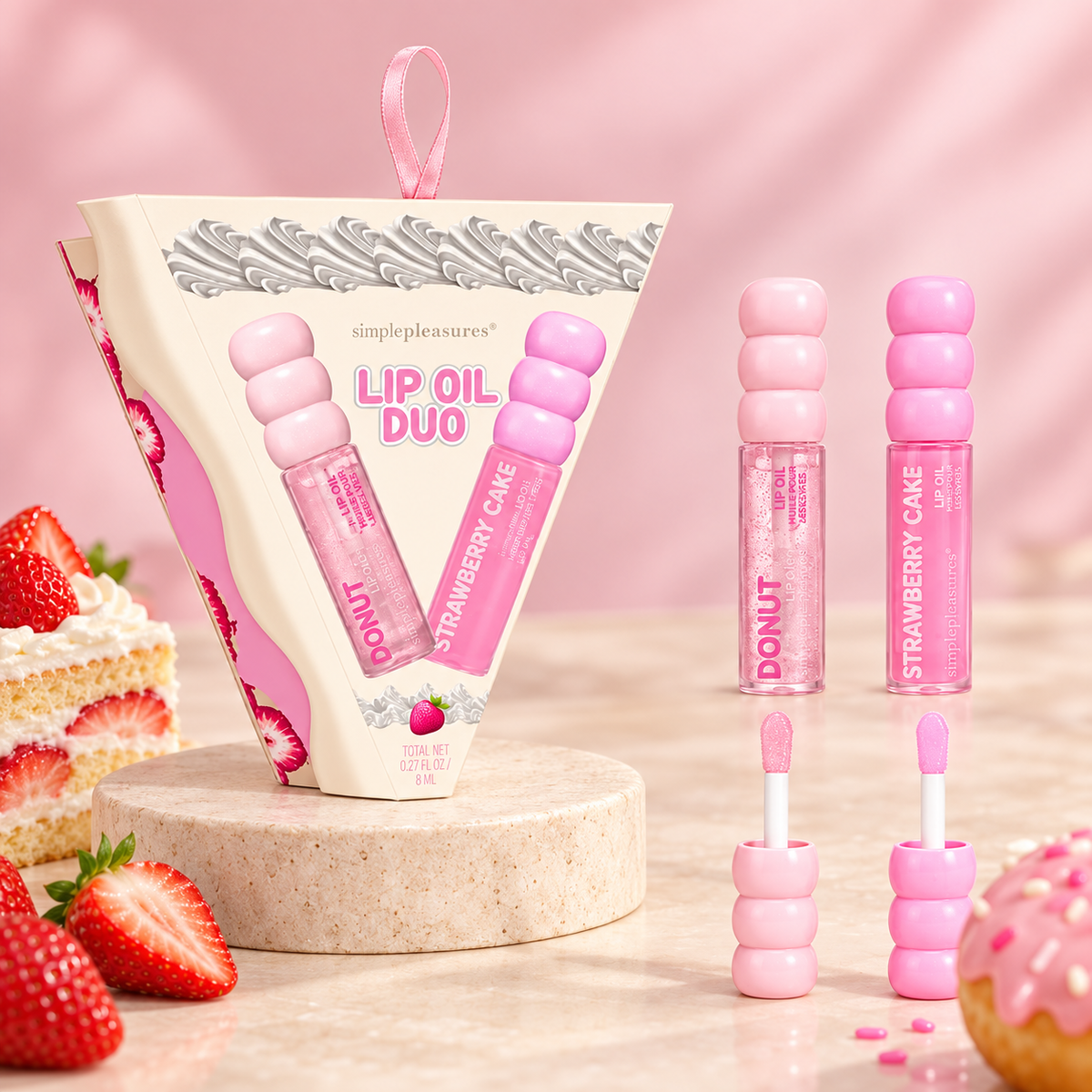 Coffret huiles à lèvres - donuts / gâteau à la fraise